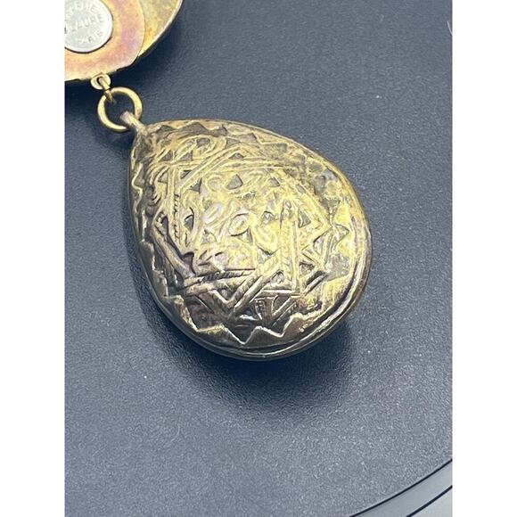 CHARLIE LAURE PARIS Vintage 4” Brass Articulated Dangle Repousse Orange Brooch - Picture 9 of 15